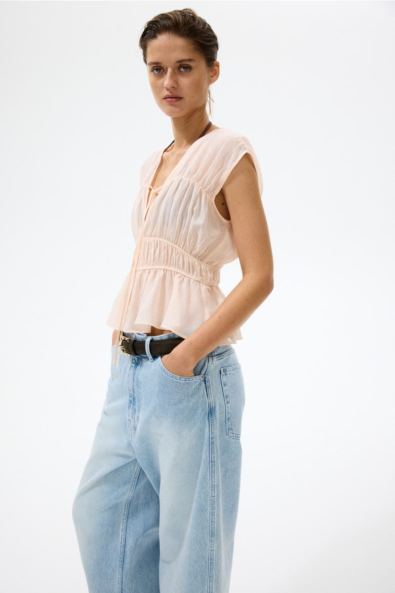 Ruched Cotton Blouse, Alternate, color, Apricot