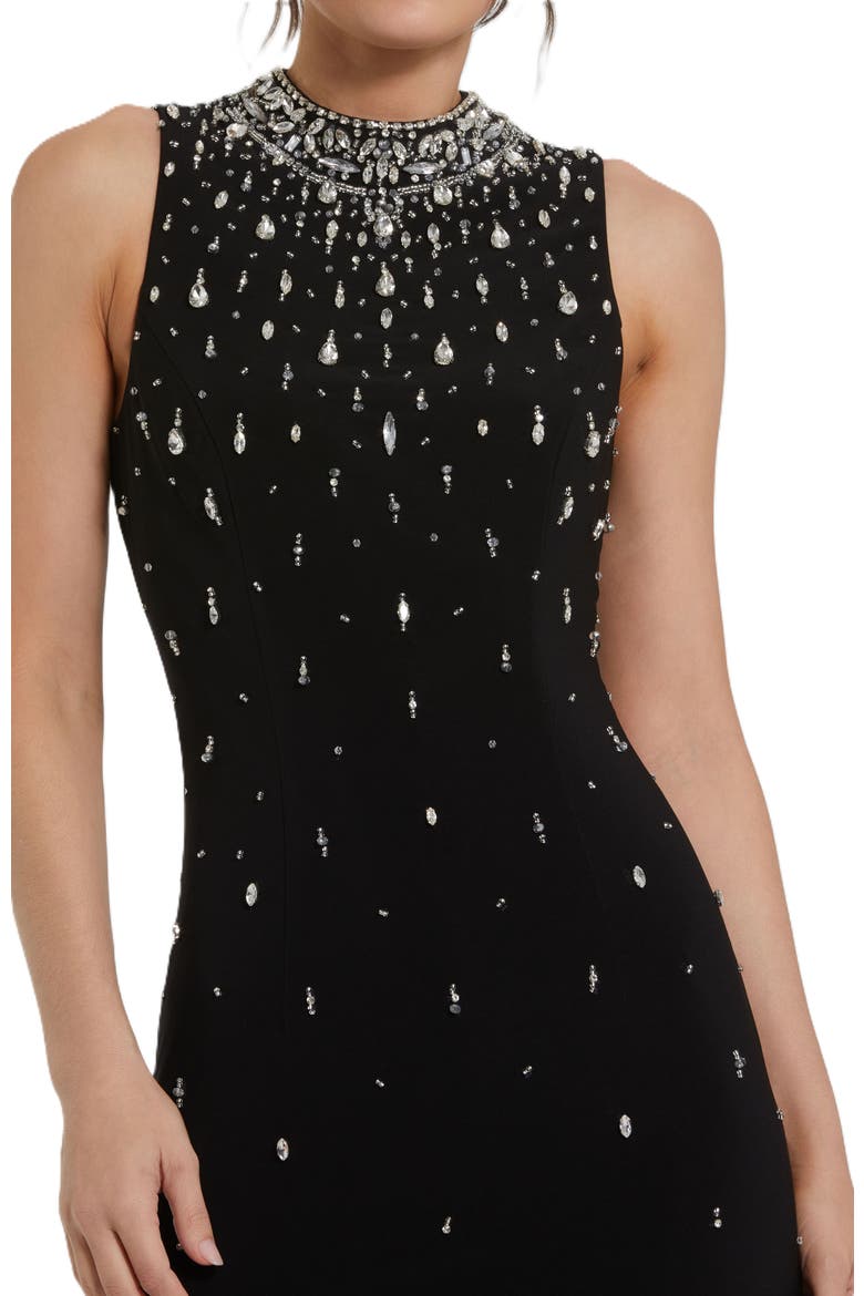 High Neck Sleeveless Beaded Jersey Fitted Gown, Alternate, color, Black