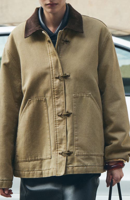 Mango Hannah Cotton Insulated Chore Coat In Beige - Khaki