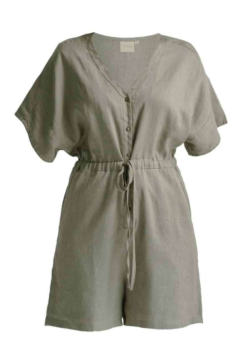 V neck Drawstring Romper, Alternate, color, Dark Green