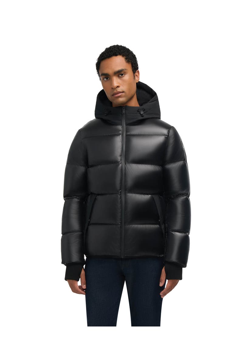 Rikuto Boxy Channel Quilted Puffer with Fixed Hood, Main, color, Black