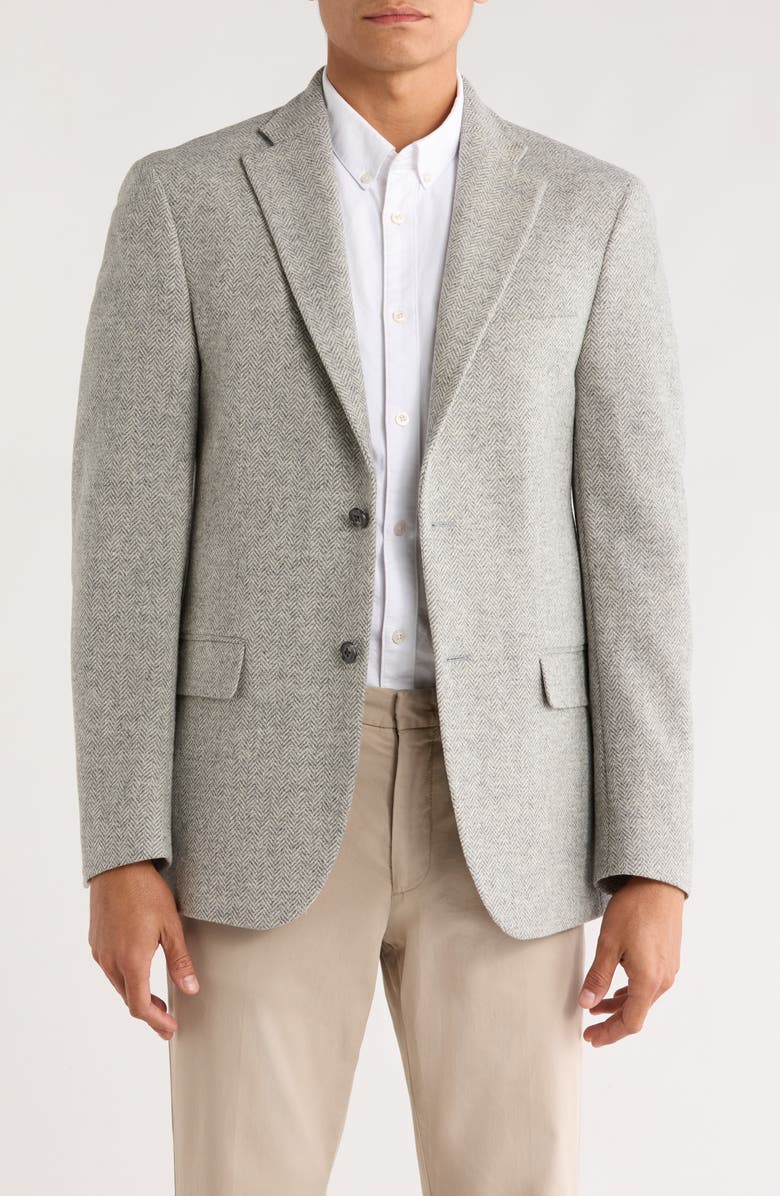 Tommy Hilfiger Herringbone Two-Button Wool Sport Coat, Main, color, Grey/ White