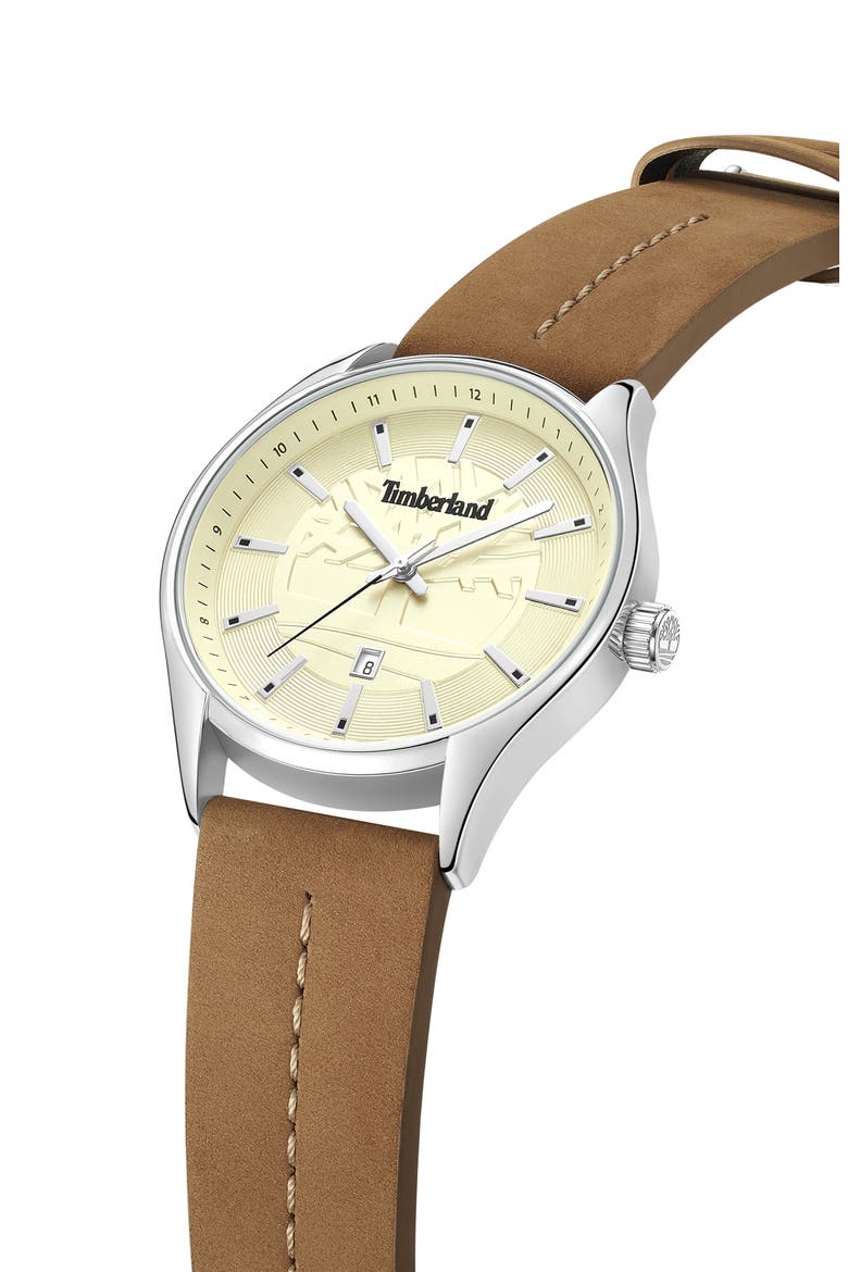 Classic Three Hand Leather Strap Watch, 42.5mm, Alternate, color, TAN