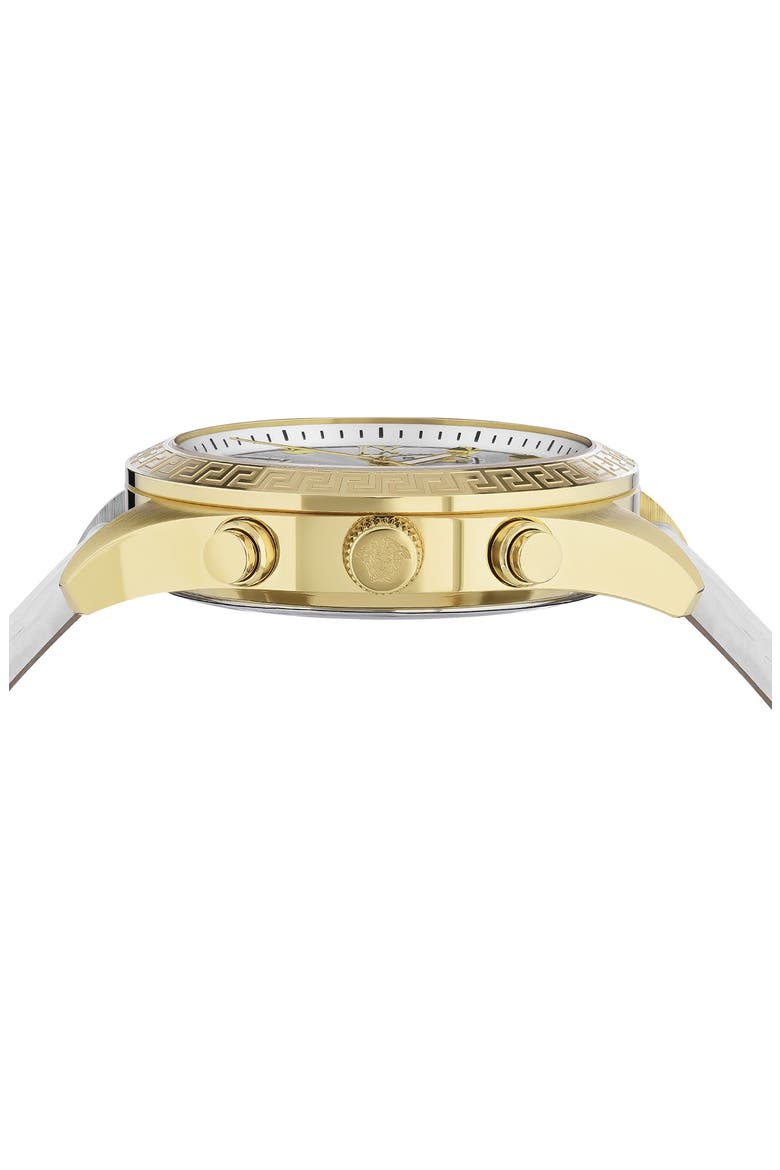 Greca Chronograph Leather Strap Watch, 40mm, Alternate, color, GOLD
