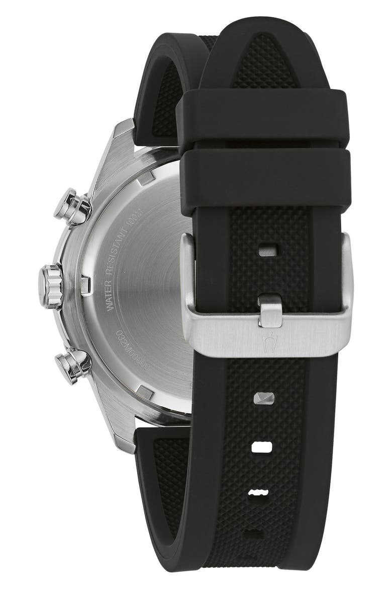 44mm Chronograph Silicone Strap Watch, Alternate, color, BLACK