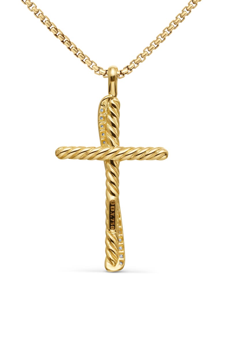 Crossover Cross Necklace in 18K Yellow Gold with Pavé Diamonds, Alternate, color, DIAMOND