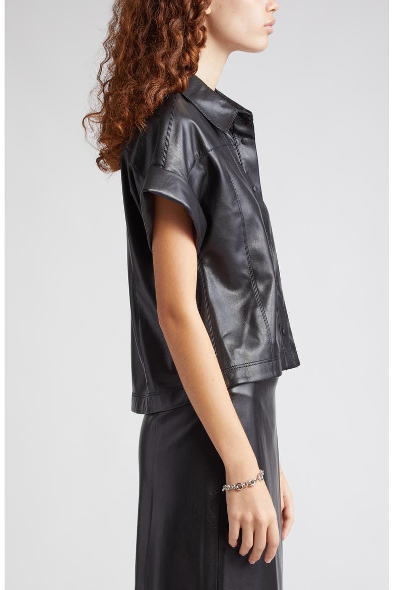 Edyth Faux Leather Snap-Up Shirt, Alternate, color, BLACK