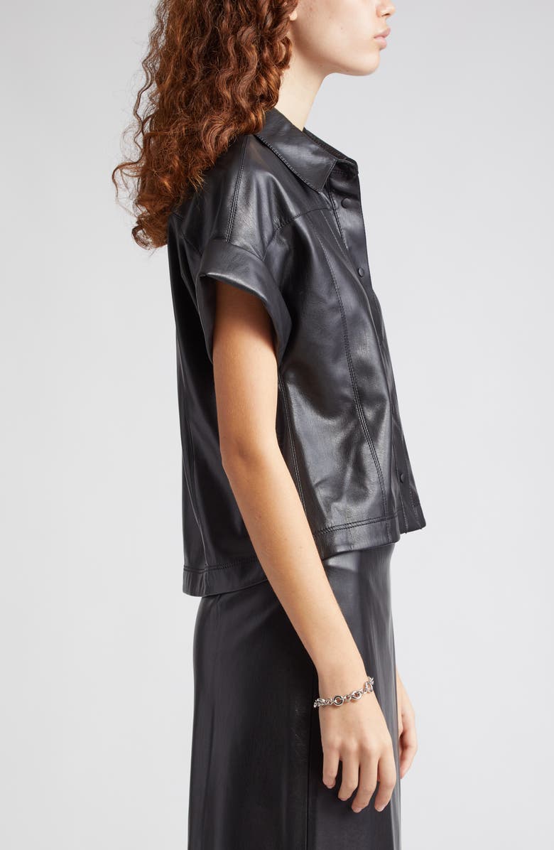 Alice + Olivia Edyth Faux Leather Snap-Up Shirt, Alternate, color, 