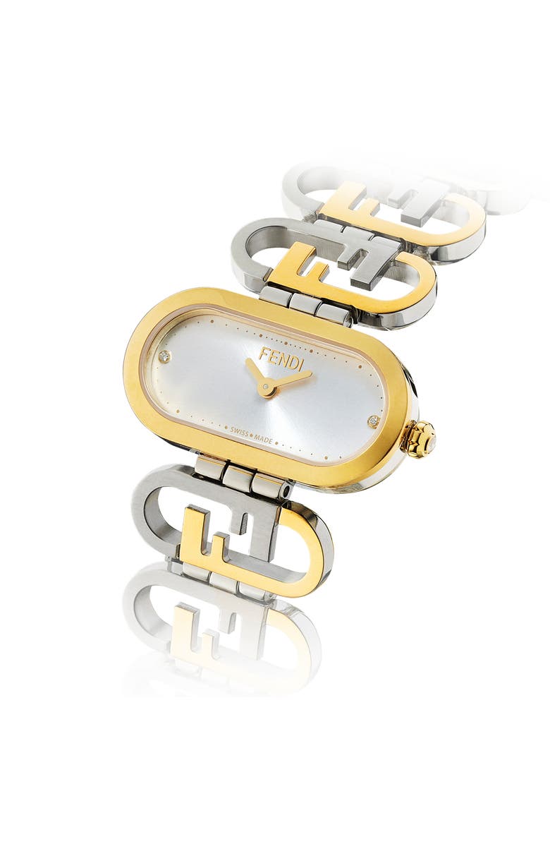 Fendi O'Lock Diamond Two-Tone Bracelet Watch, 28.3mm x 14.8mm, Alternate, color,