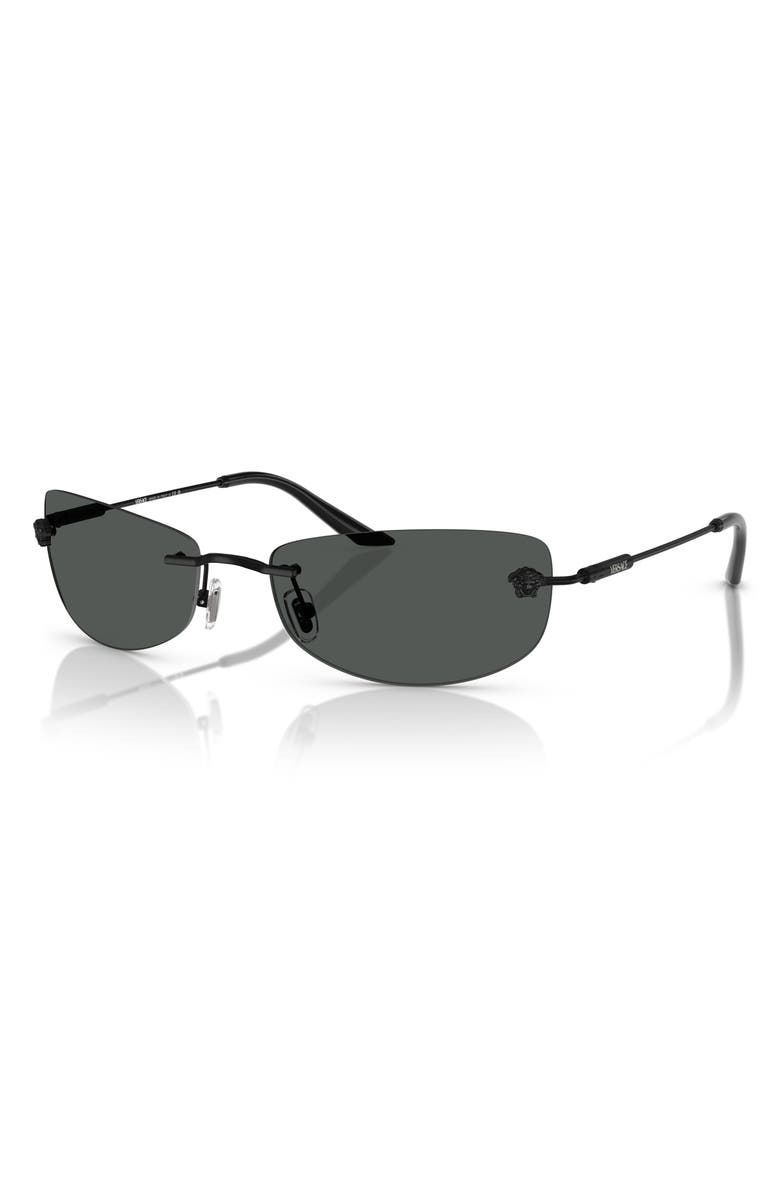 Versace 60mm Rectangular Sunglasses, Alternate, color, Matte Black