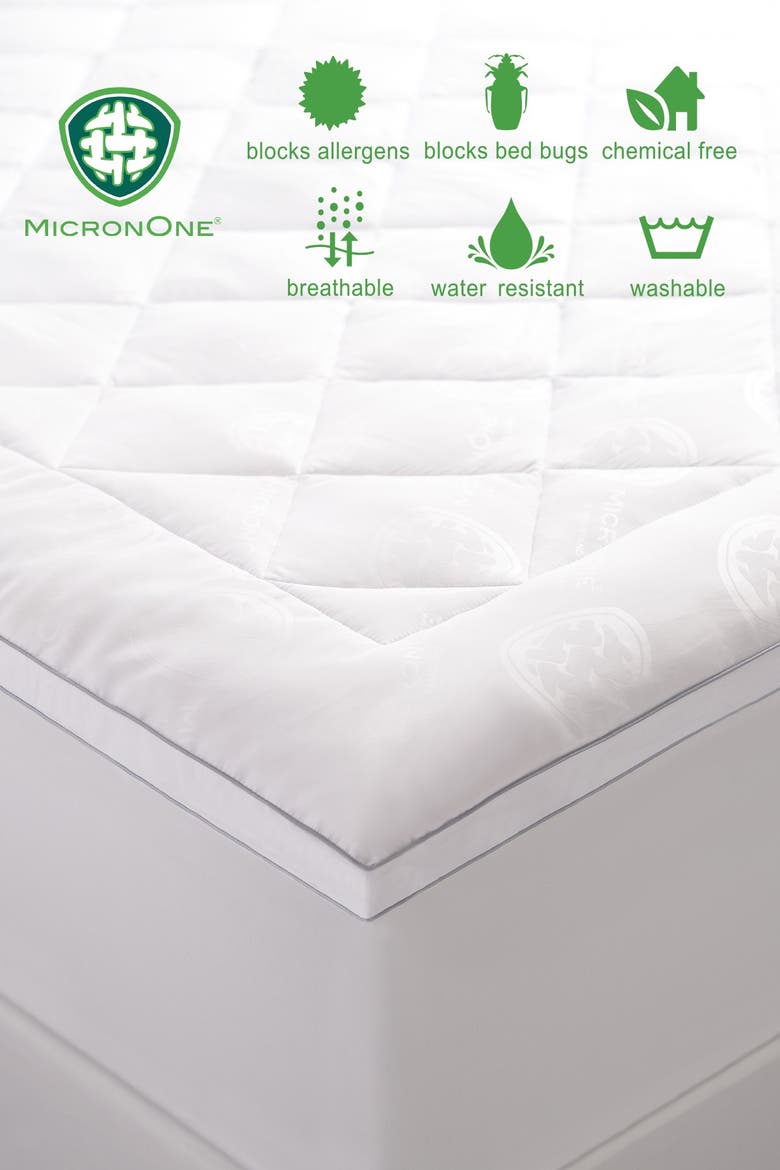 Premium MicronOne Cal King Allergen Barrier Memorry Fiber Mattress Pad, Main, color, WHITE