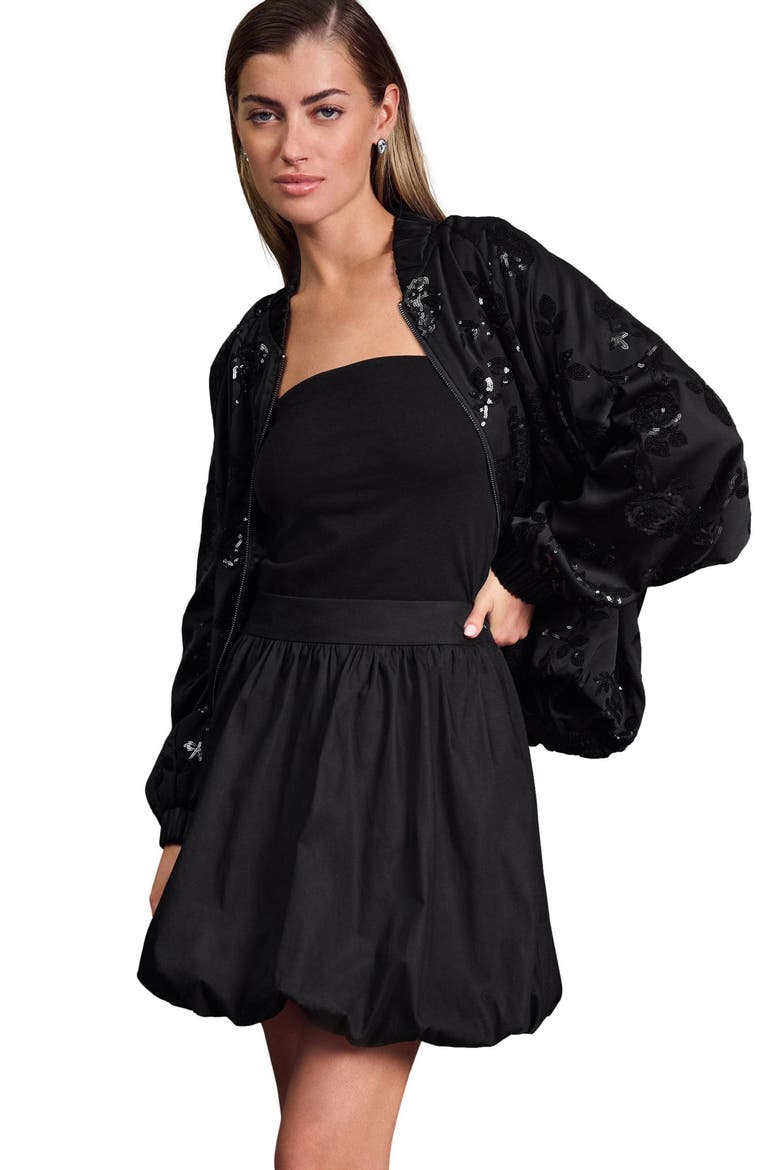 Puffball Miniskirt, Alternate, color, BLACK