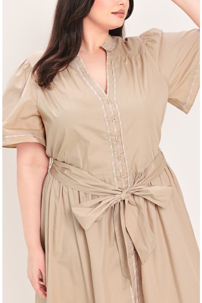 Solid Tie Waist Midi Dress, Alternate, color, TAUPE