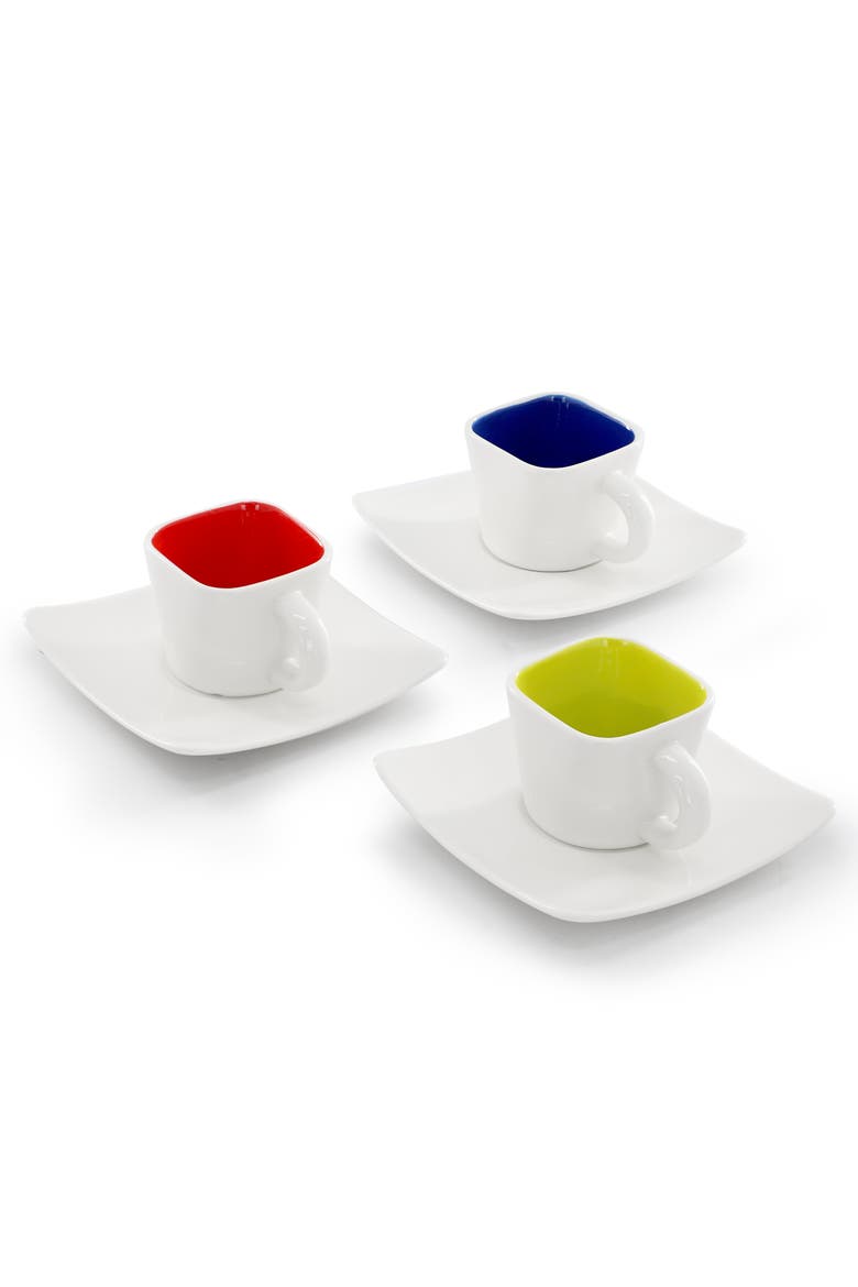 Crenshaw 13 Piece Square Stoneware Espresso Cup Set with Metal Stand, Alternate, color, Red