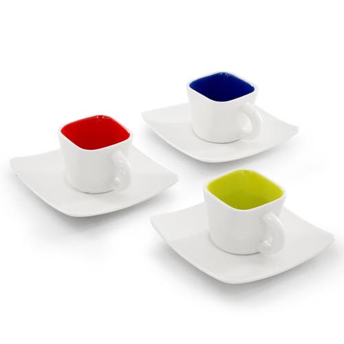 Gibson Home Crenshaw 13 Piece Square Stoneware Espresso Cup Set With Metal Stand In Multi