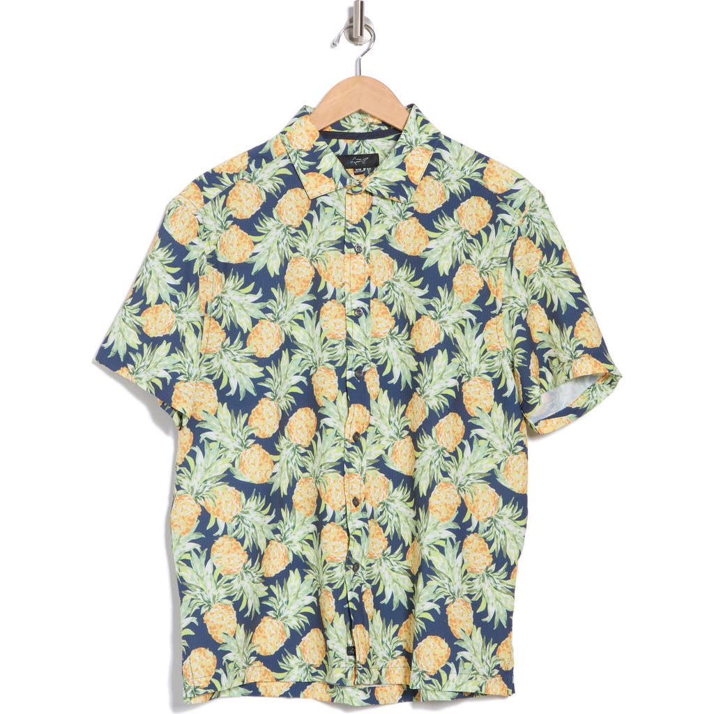 Greg Norman Pineapple Print Short Sleeve Seersucker Button-up Golf Shirt