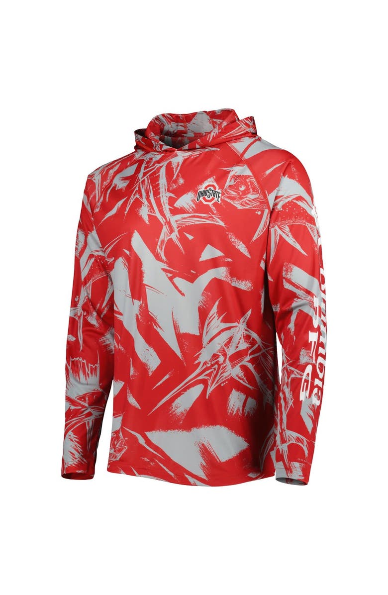 Columbia Men's Columbia Scarlet Ohio State Buckeyes Super Terminal Tackle Omni-Shade Raglan Long Sleeve Hoodie T-Shirt, Alternate, color,