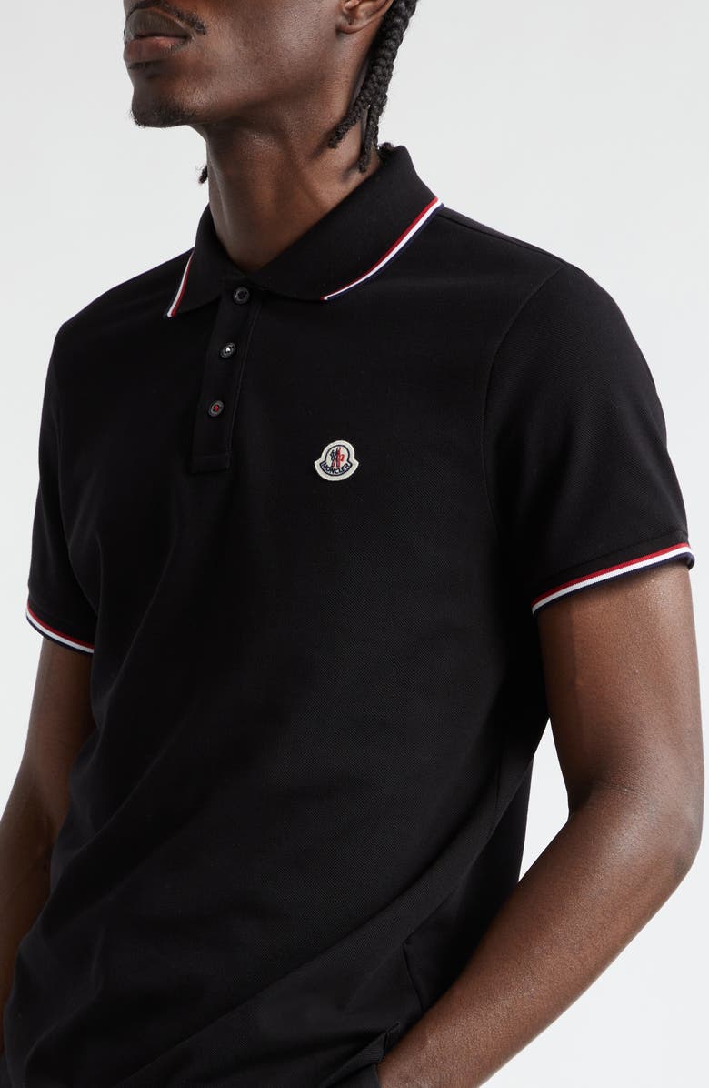 Moncler Tipped Cotton Piqué Polo, Alternate, color, Black