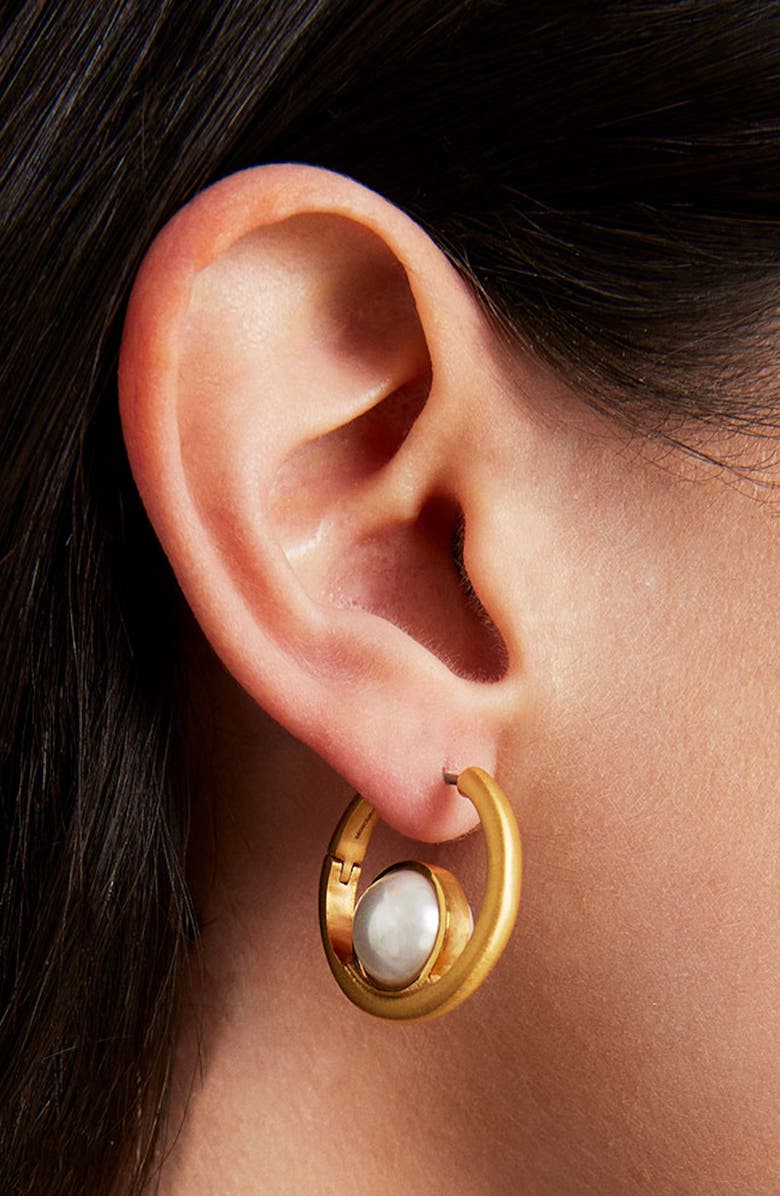 Dean Davidson Floating Cultured Pearl Hoop Earrings, Alternate, color, Pearl/ Gold