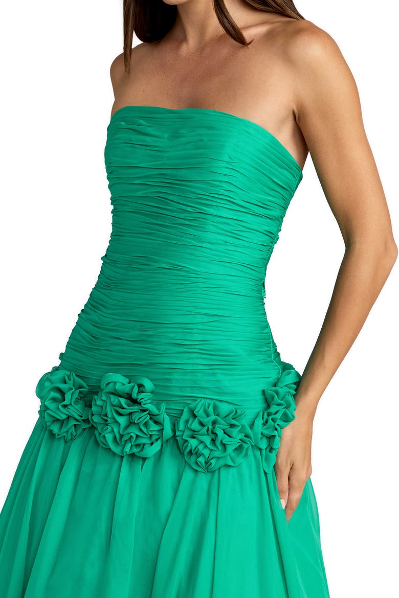 Strapless Chiffon Drop Waist Ball Gown with Floral Appliqué, Alternate, color, Spring Green