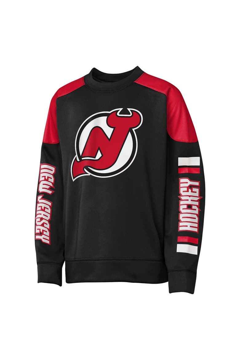 Youth Outerstuff Jack Hughes Black New Jersey Devils Best Defense Name & Number Crewneck Sweatshirt, Alternate, color, Black