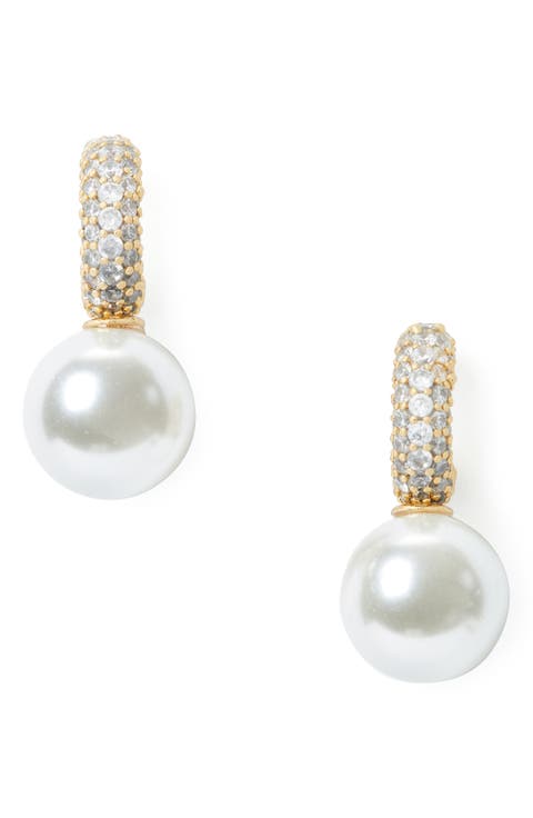 imitation pearl pavé huggie hoop earrings