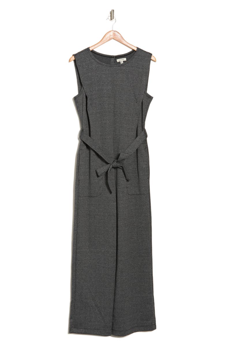 MAX STUDIO Sleeveless Tie Front Jumpsuit, Alternate, color, Black/ Charcoal Glen Plaid