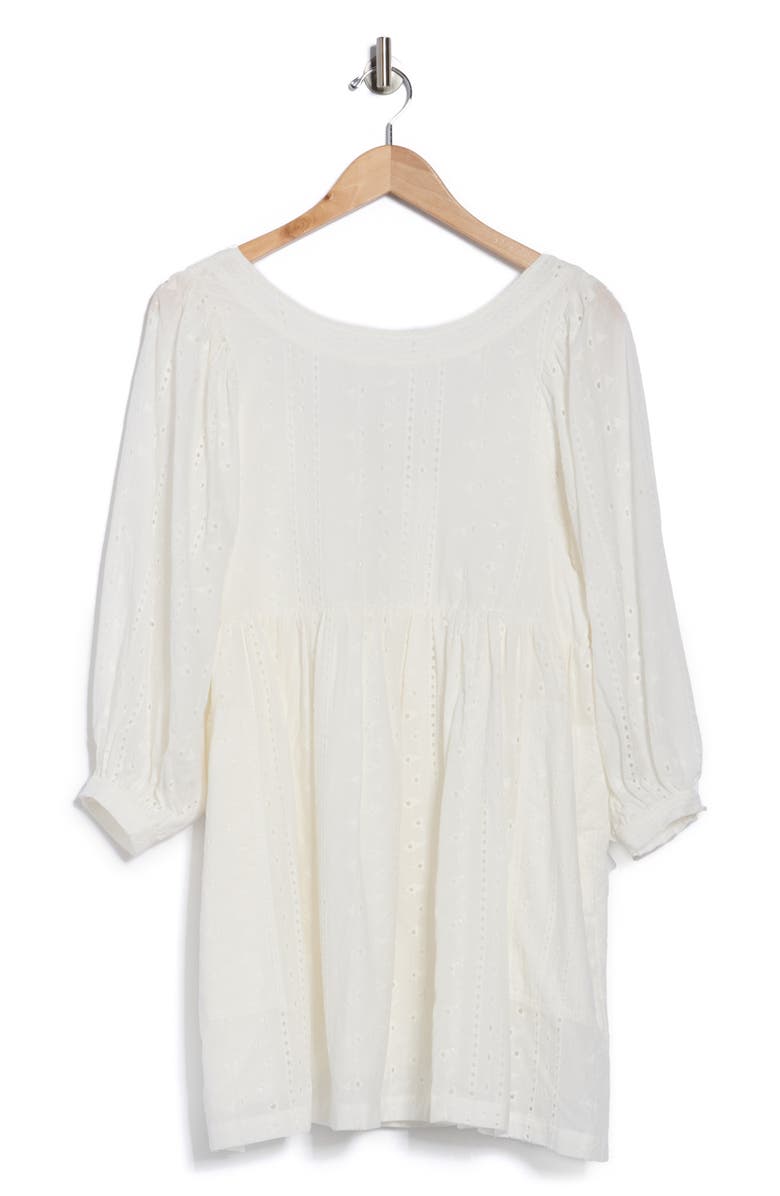 JACQUIE THE LABEL Brille Eyelet Long Sleeve Minidress, Alternate, color, Off White