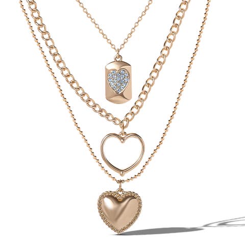 Gold-Tone Multi-Charm Heart Layered Necklace Set