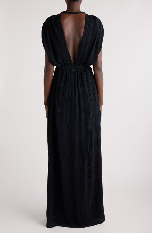 Shop Isabel Marant Joya Plissé Cotton Gauze Maxi Dress In Black