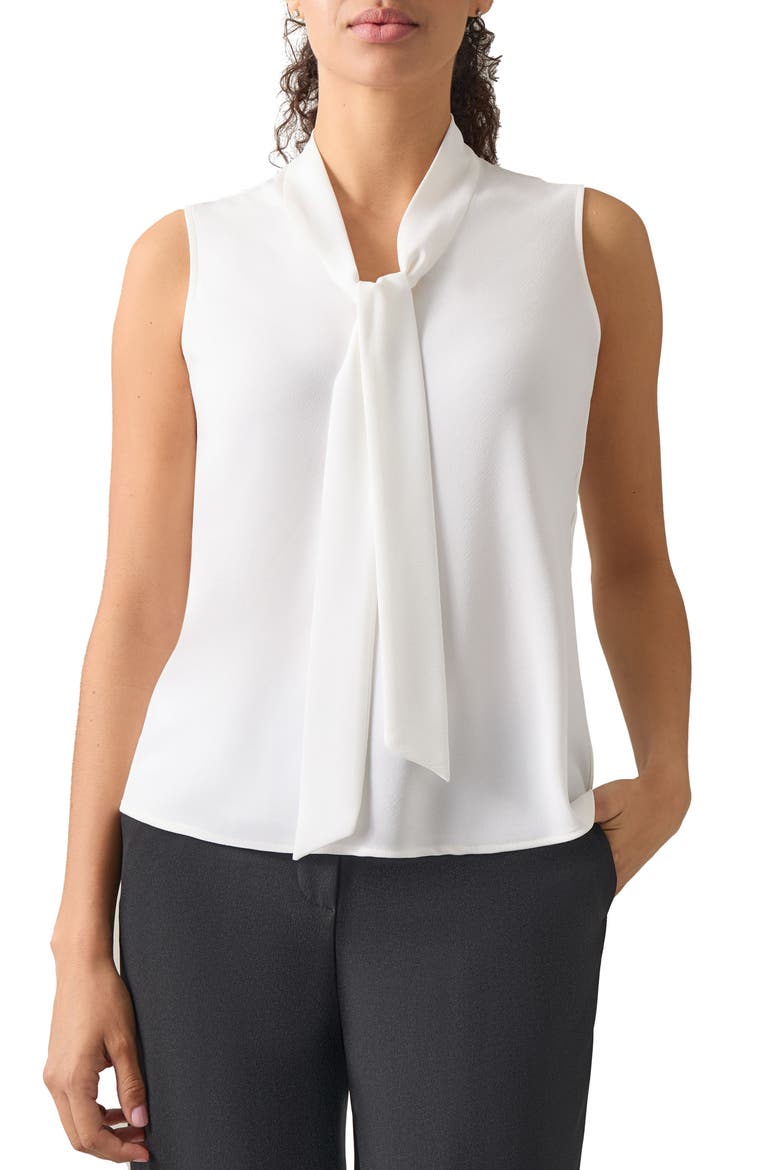Sleeveless Tie Front Top, Main, color, WHITE