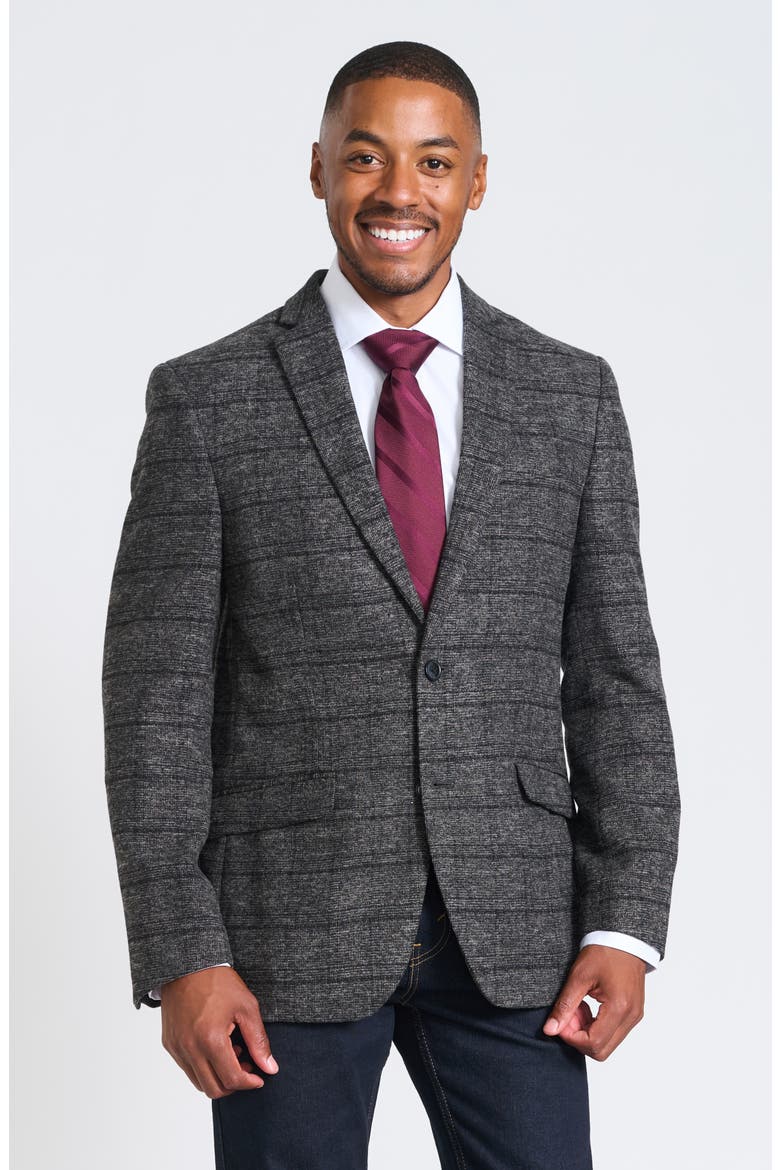 Gray Windowpane Plaid Bouclé Blazer, Alternate, color, GREY