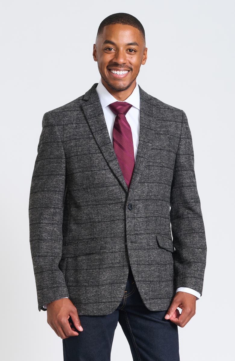 SAVILE ROW CO Gray Windowpane Plaid Bouclé Blazer, Alternate, color, Grey