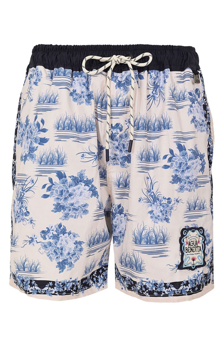 Agua Bendita Joe Ivy Stretch Swim Trunks, Alternate, color, White Multi