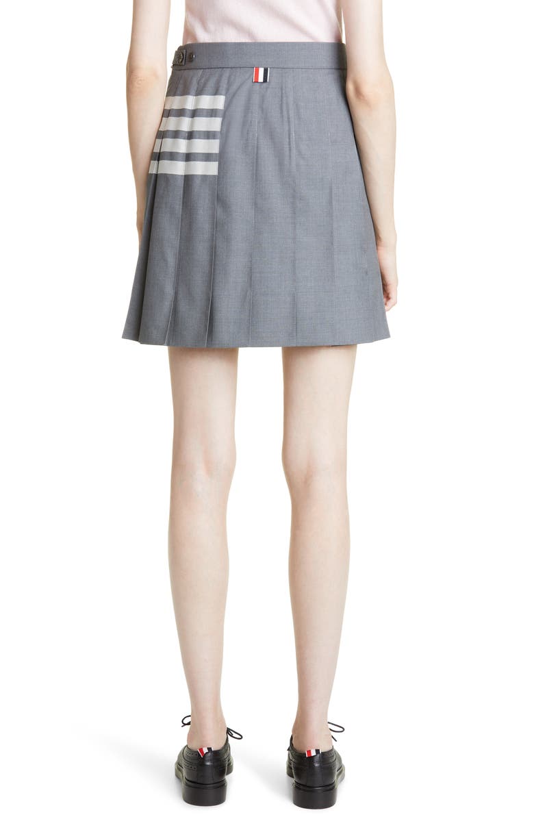 Thom Browne Drop Back Pleated Wool Miniskirt, Alternate, color, Medium Grey