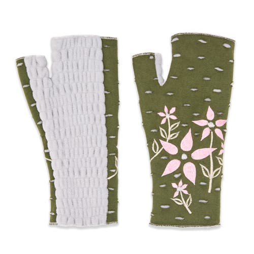 Feelgoodz Artisan Crafted Fleece Lined Viola Fingerless Gloves In Green