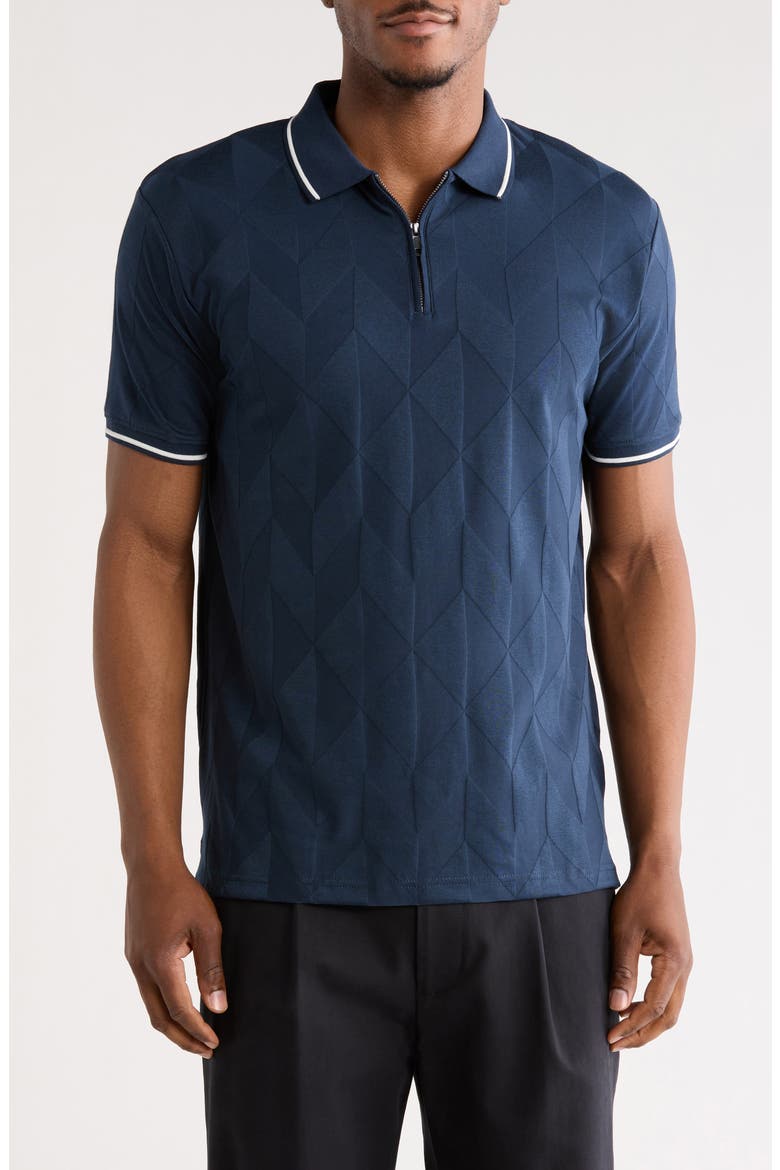 Geometric Textured Quarter Zip Polo, Main, color, NAVY