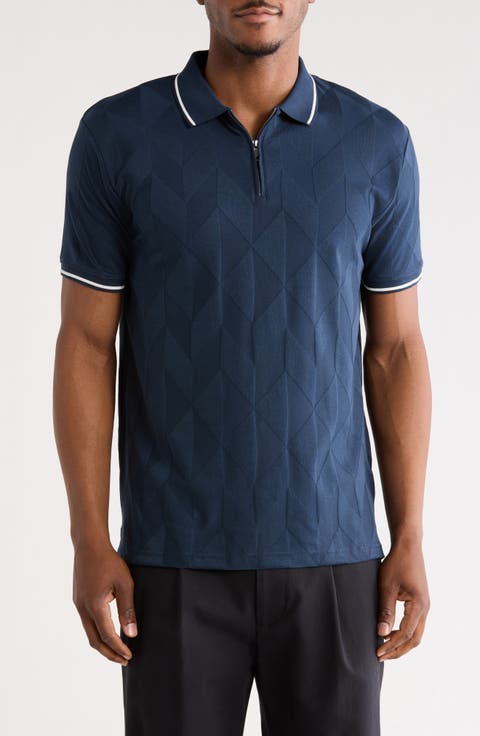 Geometric Textured Quarter Zip Polo