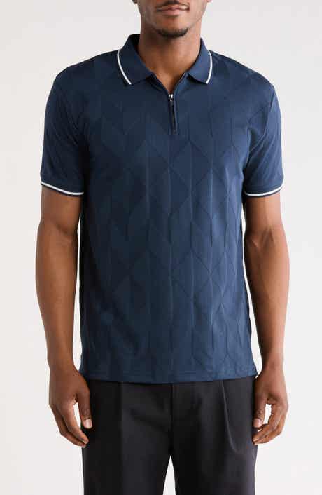 DENIM AND FLOWER Geometric Textured Quarter Zip Polo