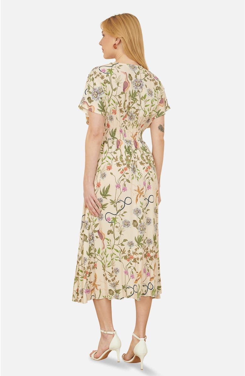 Yumi Short Sleeve V-Neck Ruched Midi Dress, Alternate, color, White