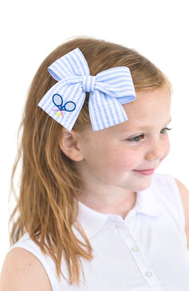 Bits & Bows Tennis Rackets Seersucker Hair Bow, Alternate, color, Blue