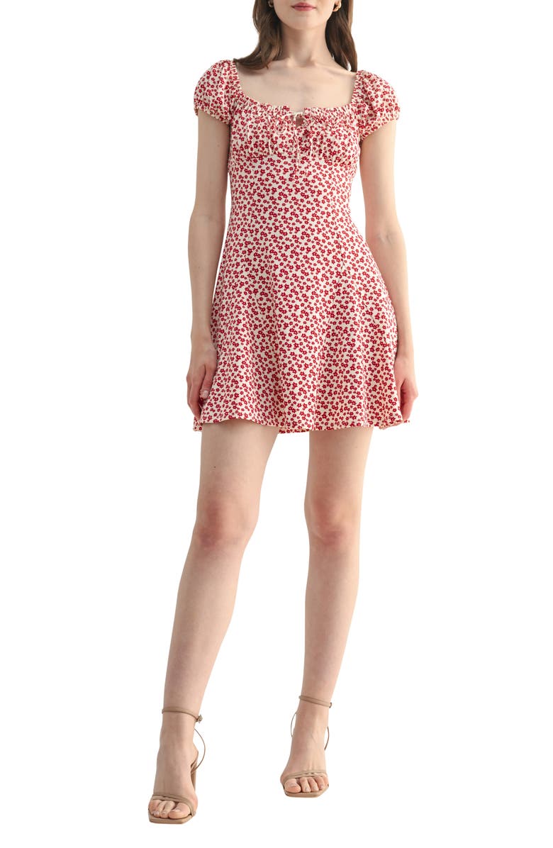 Lush Floral Cap Sleeve Empire Waist Minidress, Main, color, Red Ditsy