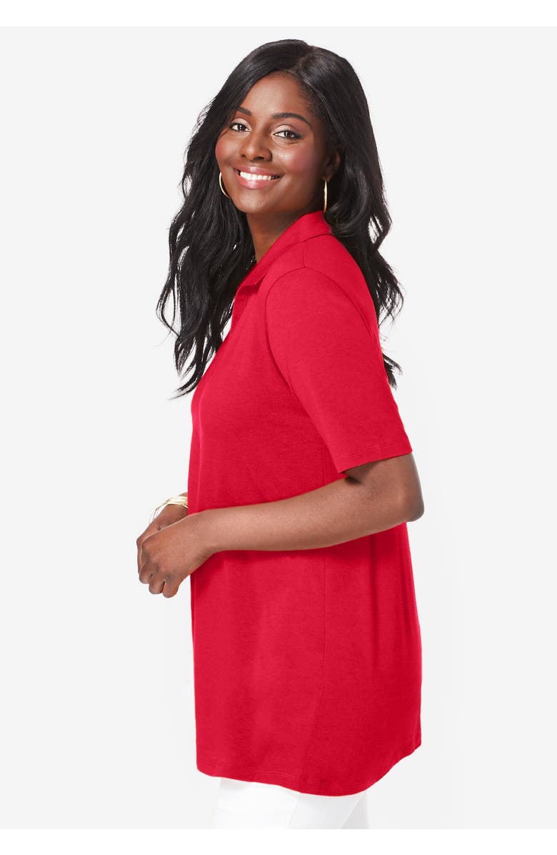 Jessica London Stretch Cotton Polo Tee, Alternate, color, White Navy