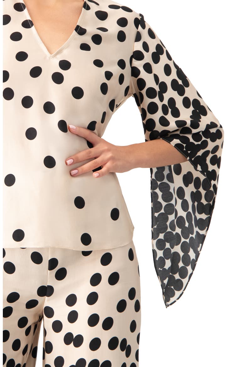 Polka Dot V-Neck Blouse with Wide Sleeves, Alternate, color, Natural