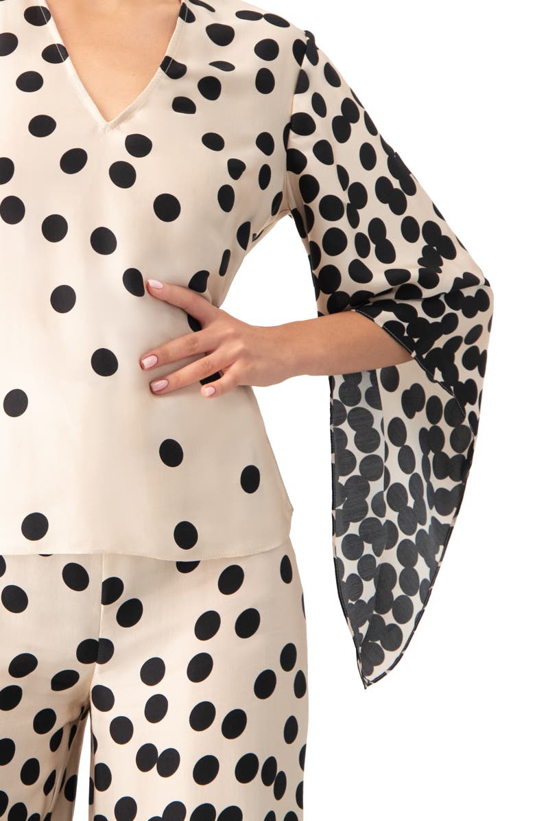 IVONNE Polka Dot V-Neck Blouse with Wide Sleeves, Alternate, color, Natural