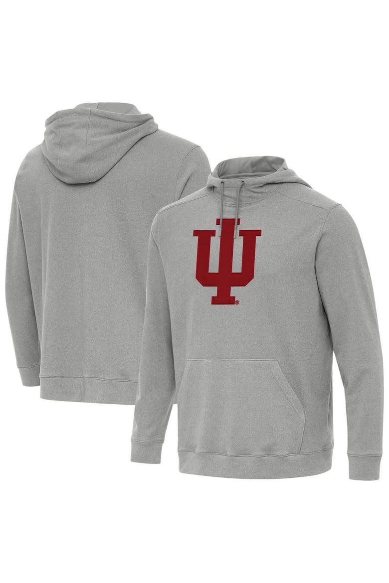Men's Antigua Heather Gray Indiana Hoosiers Cloud Pullover Hoodie, Main, color, Heather Gray