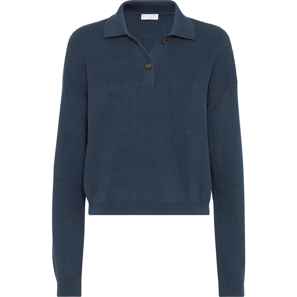 Brunello Cucinelli Polo-style Sweater In Blue