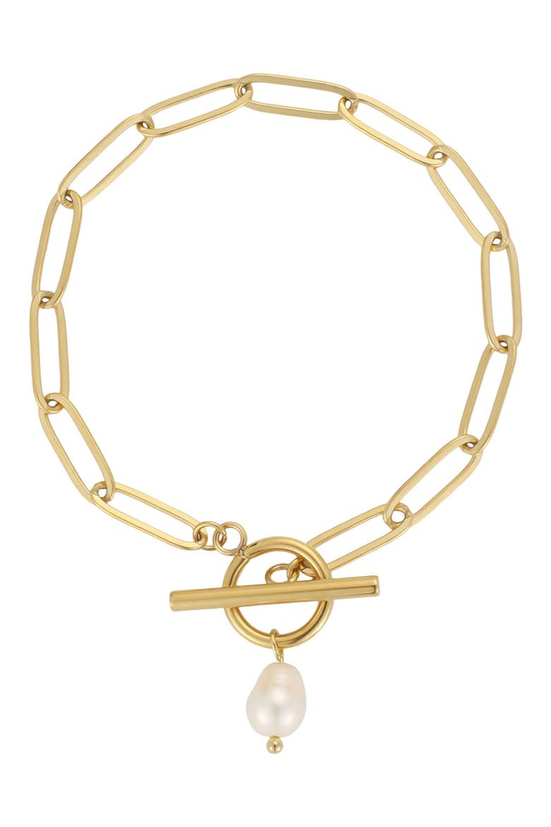 18k Gold Plate Pearl Toggle Bracelet, Main, color, GOLD