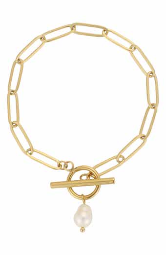 18k Gold Plate Pearl Toggle Bracelet