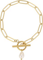 Adornia 18k Gold Plate Pearl Toggle Bracelet